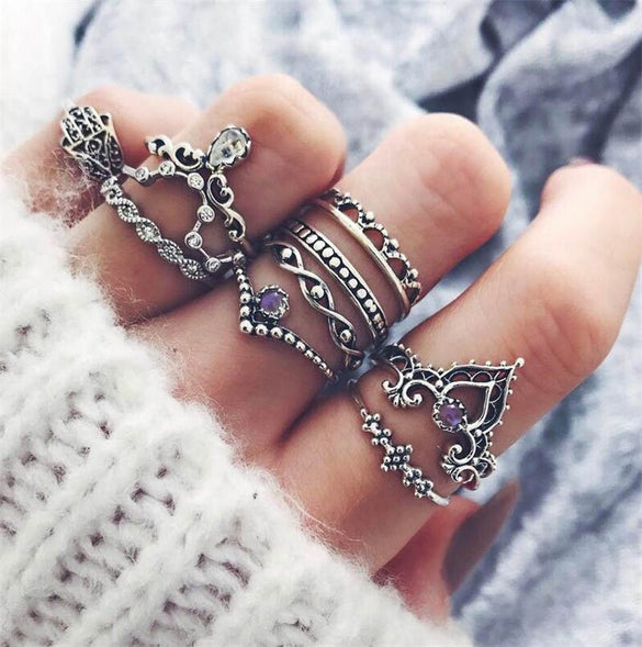 H:HYDE 6pcs/lot Unique Adjustable Ring Set Punk Style Gold Color Knuckle Rings For Women Midi Finger Knuckle Rings Ring Set