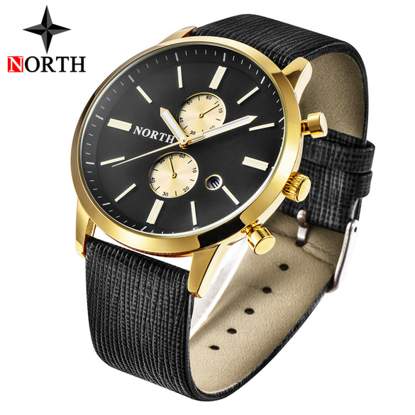 NORTH Mens Watches Top Brand Luxury Quartz Gold Watch Men Casual Leather Military Waterproof Sport Wrist Watch Relogio Masculino