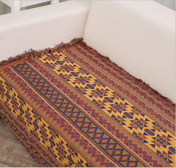 Ethnic Style Yellow Sofa Towel Blanket Geometric Pattern Carpet For Living Room Bedroom Rug Bedspread Dust Cover Tapestry