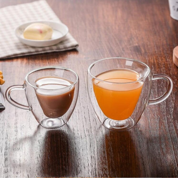 Drinking Glass Tea Cups Double Wall Layer Tea Cup Heat-resisting Creative Heart-shaped Double Glass Juice Mug Milk Coffee Cup