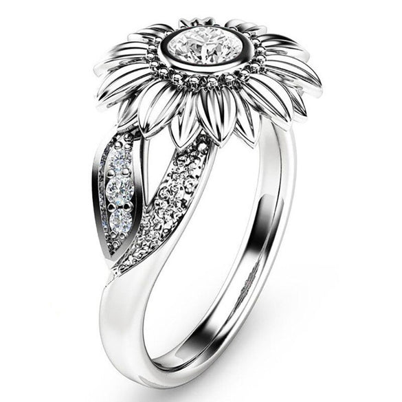 2019 New 1PCS Fashion Jewelry Femme Gold Silver Color Cute Sunflower Crystal Wedding Rings for Women hot sale drop shipping