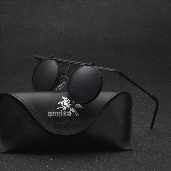MINCL/ Small Round punk Sunglasses Men Women Flip Up lens Punk Sun Glasses for Male Vintage Goggles NX
