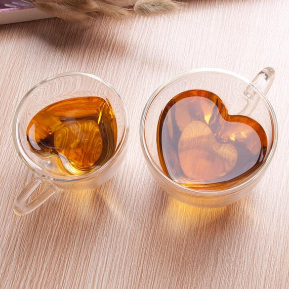 Drinking Glass Tea Cups Double Wall Layer Tea Cup Heat-resisting Creative Heart-shaped Double Glass Juice Mug Milk Coffee Cup