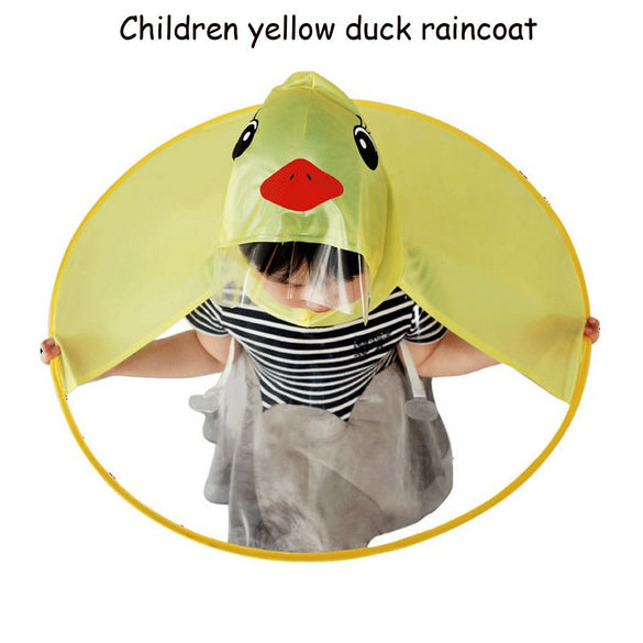 Cute Raincoat Cartoon duck Kids Rain Coat UFO Children Umbrella Hat Magical Hands Free Tops Boys And Girls Windproof Poncho Baby