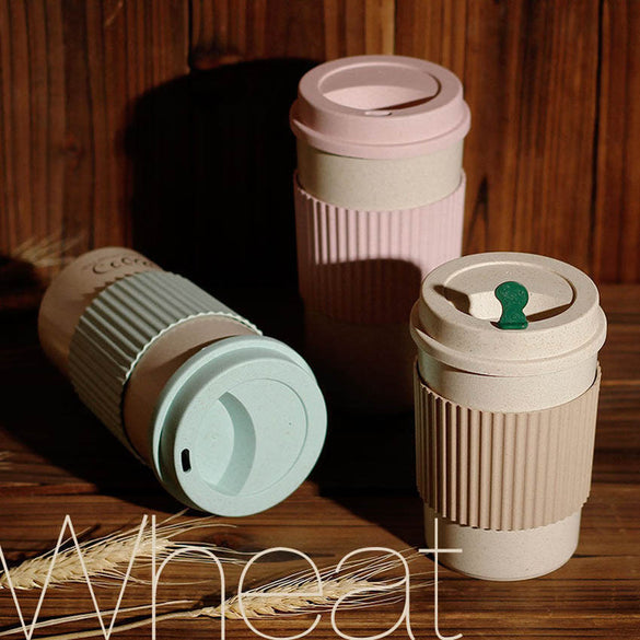 Cute Reusable Travel Cup To Go Coffee Cup Mug with Lid Wheat Stalk PP Cup Sleeve for Tea and Coffee