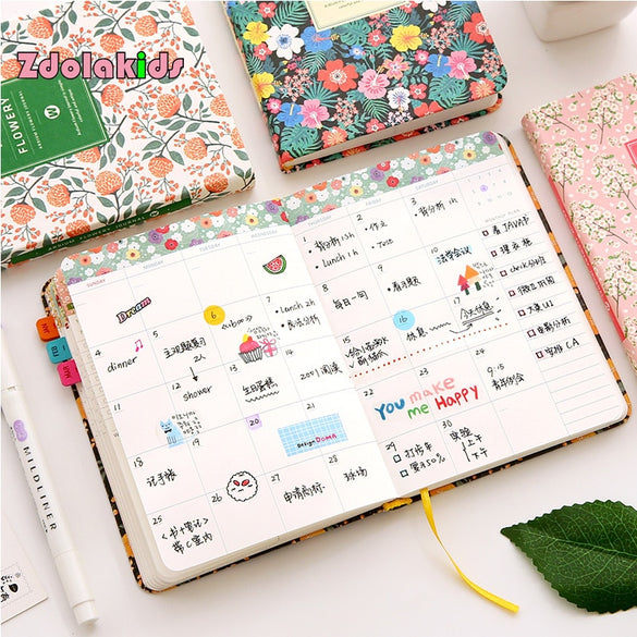 New Arrival Cute PU Leather Floral Flower Schedule Book Diary Weekly Planner Notebook School Office Supplies Kawaii Stationery