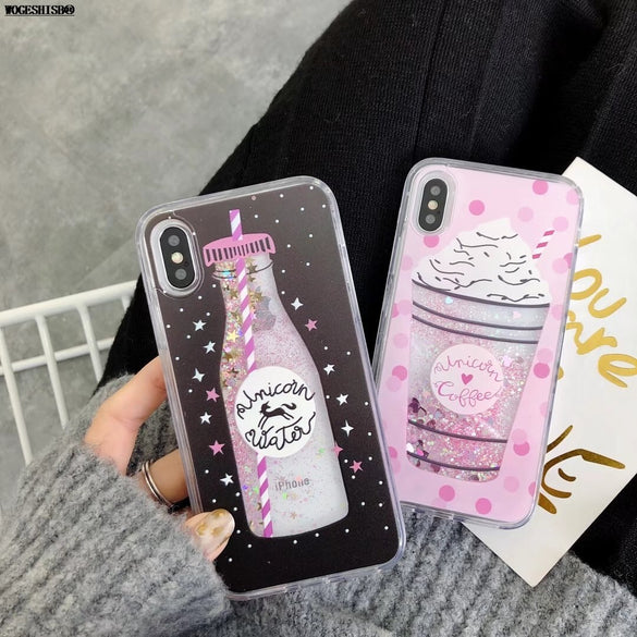 Liquid Case for iPhone X Xs 11 Pro Max XR Unicorn Coffee Water Perfume Bottle Silicone Cover for iPhone SE 5 5s 6 6s 7 8 Plus