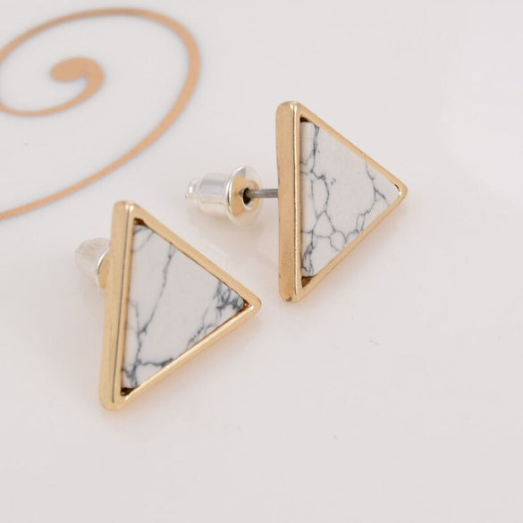 New Arrival 2017 Trendy Gold Fashion Square Triangle Round Geometric Marbled White Faux Stone Stud Earrings For Women