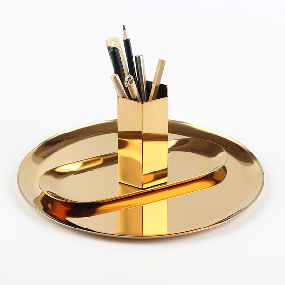 Dokibook Golden brass pen holder stainless steel metal desk accessories penholder office decoration creative present stationery