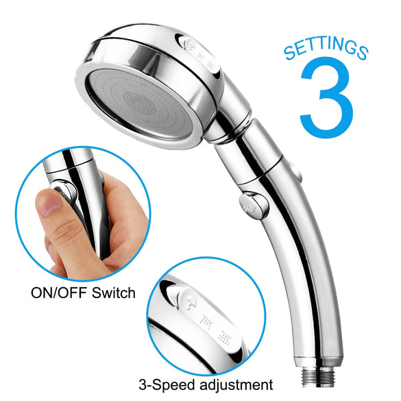 3Mode  Rotating Adjustable Water Saving Shower Head Shower Water Pressure Boost Shower Head With Water Control Button