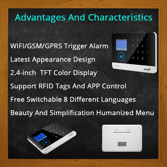 quad band wireless wifi gsm alarm system TFT display door sensor home security alarm systems Wired Siren Kit SIM SMS Alarm