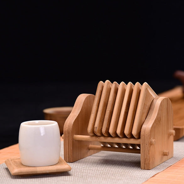 8pcs/set Tea Set Cup Coasters Kung Fu Tea Accessories Bamboo Round Cup Holder Square Cup Holders Waterproof Made Tea Accessories