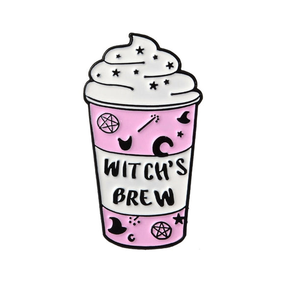 Cup Collection ! Mini Cartoon Icecream Float Coffee Mug Witch's Brew Milk Box Brooches Witch Lapel pins Wicca Witchcraft jewelry