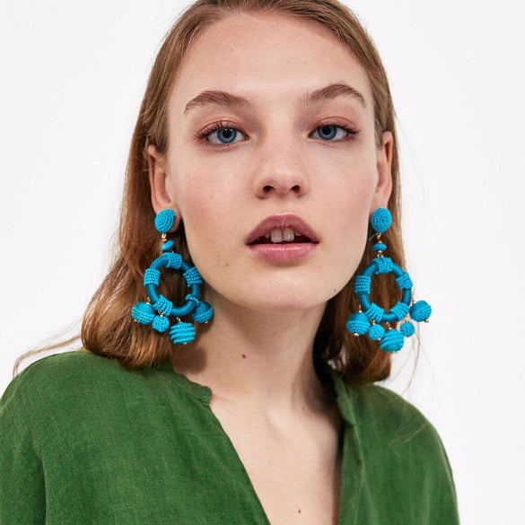 JUJIA Luxury Exaggerate Dangle Earrings for Women Vintage Charm Beads Drop Earrings Handmade Pendientes Jewelry