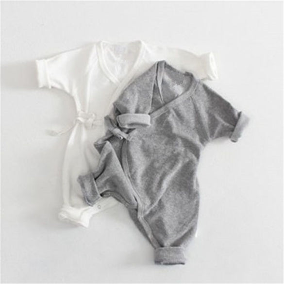 Cute Baby Girl Boy Belt Romper with Little Angel Wings Solid Grey White Babies Clothes 2017 Hot Spring Autumn Baby Cotton Romper