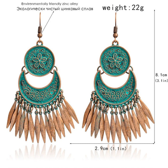 Miss Zoe Vintage fashion flower tassel Drop Earrings Bronze Bohemia Ethnic BOHO Charm Plant Ear jewelry Gift for Women girl
