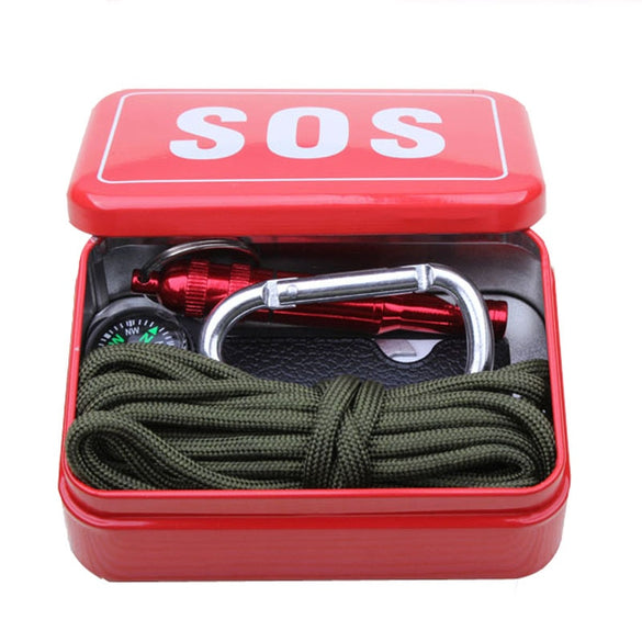 Outdoor equipment with paracord  emergency  survival box SOS Camping Hiking  tools, equipment for Camping Hiking saw/fire