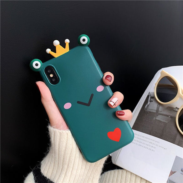 JAMULAR 3D Cartoon Frog Prince Phone Case For iPhone 7 XS MAX XR X 8 6 6s Plus Cute Couples Soft Back Cover For iPhone XR Fundas