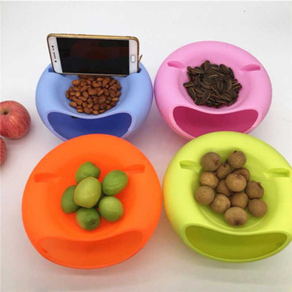 Dropship Creative Shape Lazy Snack Bowl Plastic Double Layers Snack Storage Box Bowl Fruit Plate Bowl With Phone Holder For TV