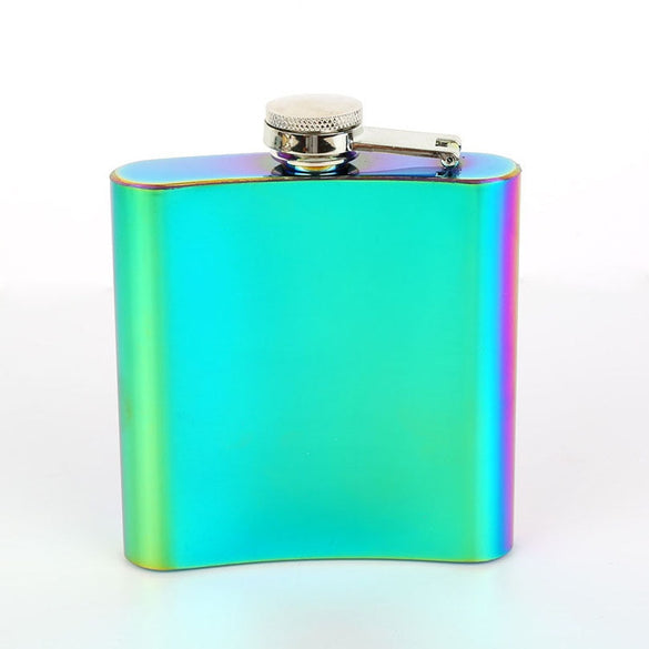 Portable 6oz Hip Flask Gold Plated Gradient Color Rainbow Colored Stainless Steel Flask Screw Cap Whiskey Wine Bottle