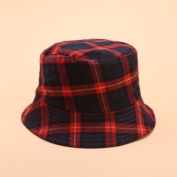 2019 Cotton Double sided Plaid Bucket Hat Fisherman Hat outdoor travel hat Sun Cap Hats for Women 04