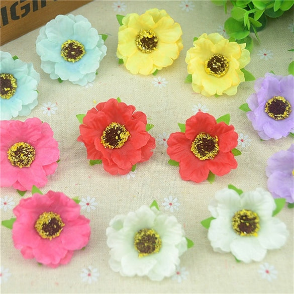 100pcs/lot 4Cm Mini Silk Cherry Blossoms Small Artificial  Rose Flowers Heads Poppy Wreath Wedding Decoration For Scrapbooking