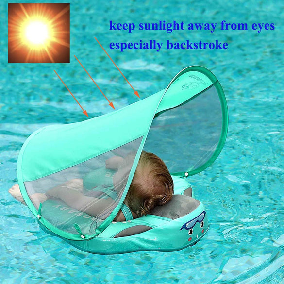 UPF 50 Mambo baby swim float swimming ring UV-protection baby floating with canopy no need Inflatable neck Floats Swim Trainer