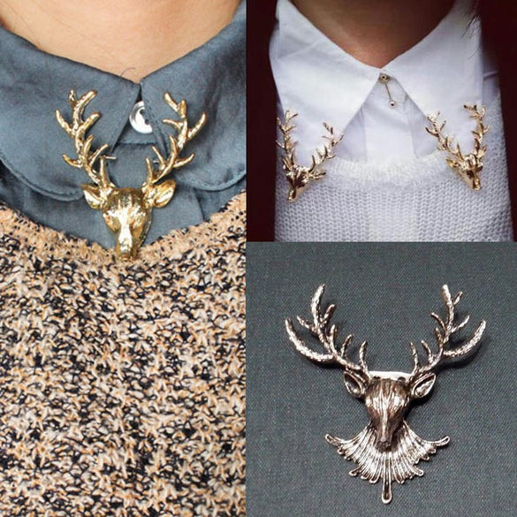 LNRRABC Fashion Golden&Bronze Deer Antlers Head Pins And Brooches Scarf T-shirts lapel pins broches para as mulheres Bijoux