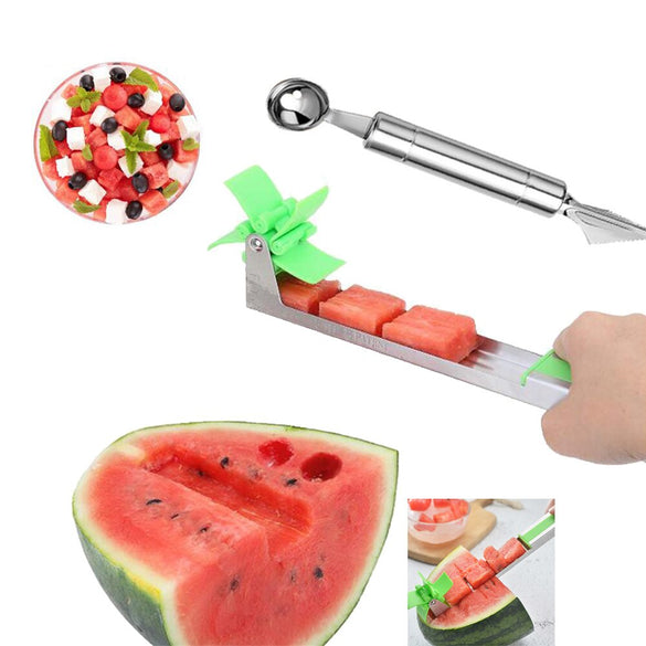 Kitchen Fruit Watermelon Knife Slicer Stainless Steel Windmill Cutting Spoon Corers Knife Fruit Salad Tool Kitchen Gadgets Tools