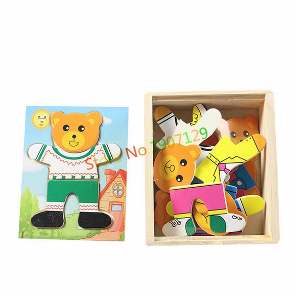 4 Kinds Baby Wooden Toys Wooden Dress Up Bear Dressing Jigsaw Puzzle Kids Dress Changing Educational Montessori Toys Child Gift