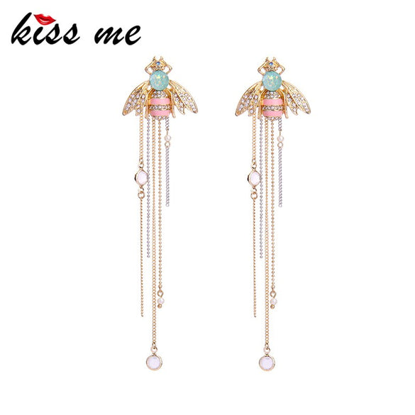 KISS ME Brand Jewelry for Women Link Chain Fringe Long Earrings Cute Crystal Insect Bee Fashion Earrings Brincos