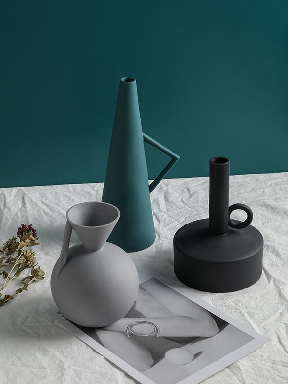 Nordic Minimalist Ceramic Vase Ornament Home Porcelain Flower Figurines Geometric Art Nordic Home Decoration Accessories Vase