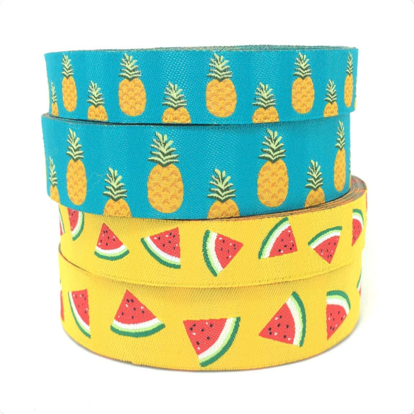 christmas dog clothes accessories yellow watermelon and blue pineapple 16mm 5/8" and 22mm 7/8" Woven Jacquard ribbon New Year