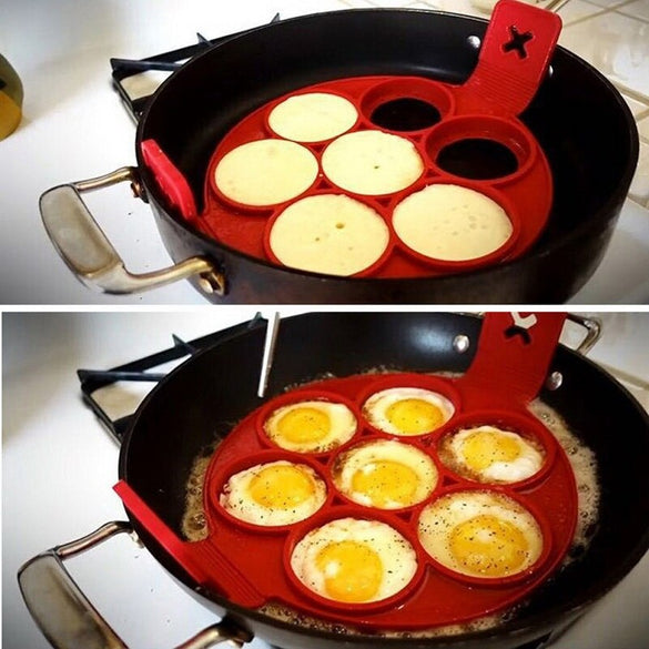 Nonstick Pancake Maker Egg Ring Silicone Kitchen Pancake Mold Egg Cooking Tool With 7 Holes Eggs Mold Kitchen Baking Accessories