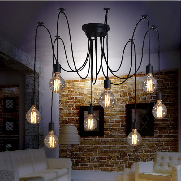 Retro Edison Bulb Light Chandelier Vintage Loft Adjustable DIY E27 Spider Ceiling Lamp cafe living room bar Fixture Light