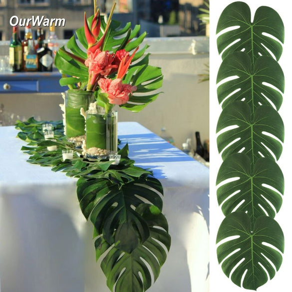 OurWarm 12pcs Artificial Tropical Palm Leaves for Hawaiin Luau Party Tropical Theme Leaf Place Mat Backgrounds 35X29cm