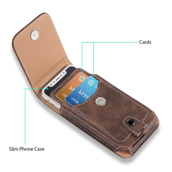 Universal Pouch Leather phone Case For iphone6 XS X 7 8plus Waist Bag Magnetic holster Belt Clip phone cover for redmi note 8pro