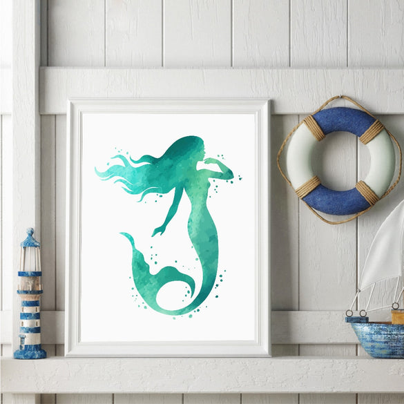 Watercolor Mermaid Wall Art Print And Poster , Hand Drawn Classical Character Mermaid Canvas Painting Pictures Wall Decor
