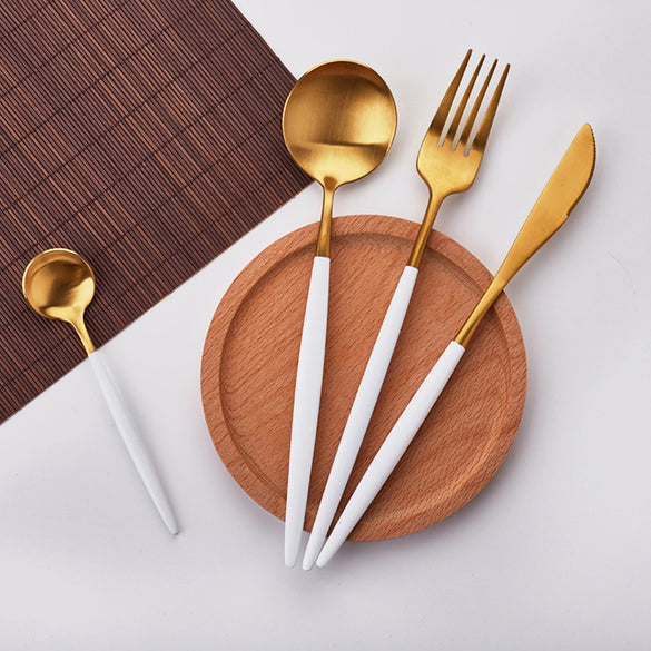 Hot Sale 4 Pcs/set White Gold european knife Dinnerware 304 Stainless Steel Western Cutlery Set Kitchen Food Tableware Dinner
