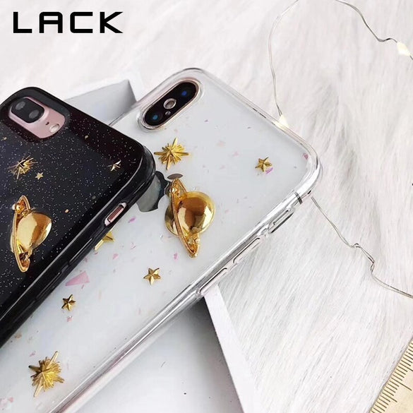 LACK Gold Moon Stars Planet Phone Case For iphone X Case For iphone 6S 6 7 8 Plus Bling Glitter Universe Series Cover Cases Capa