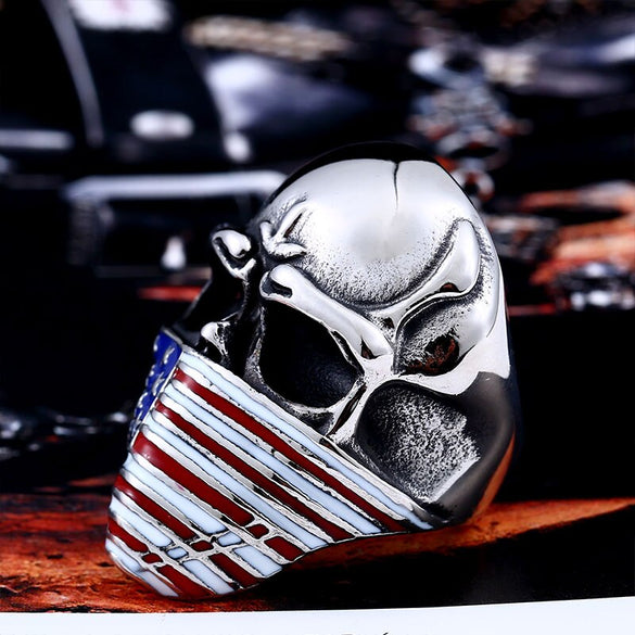 BEIER American Flag Stainless Steel Skull Ring For Man Personality Biker Jewelry Wholesale Factory Price BR8-283