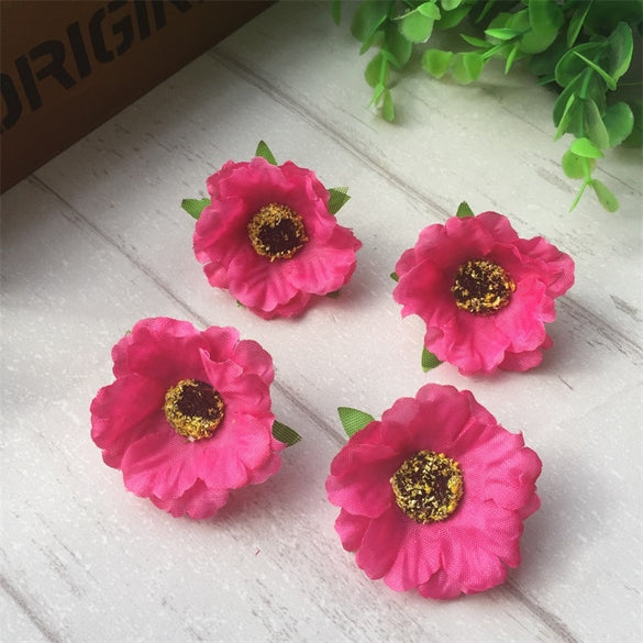 100pcs/lot 4Cm Mini Silk Cherry Blossoms Small Artificial  Rose Flowers Heads Poppy Wreath Wedding Decoration For Scrapbooking