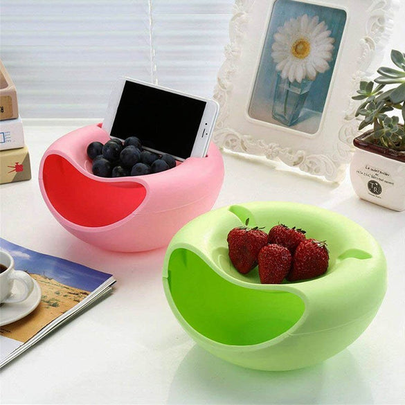 Dropship Creative Shape Lazy Snack Bowl Plastic Double Layers Snack Storage Box Bowl Fruit Plate Bowl With Phone Holder For TV