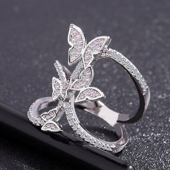 Butterfly Crystal Zircon Wings Ring for Women Love Jewelry Girls Trendy Wedding Bands Fashion Party Rings Jewelry US Size 6-10
