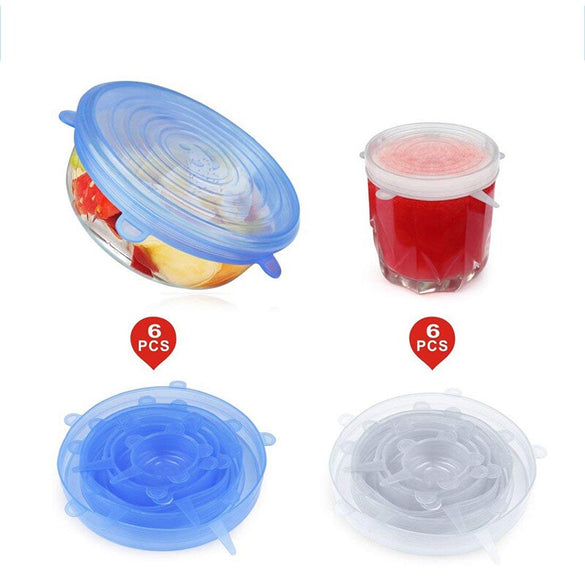 6 Pcs Silicone Stretch Lids Reusable Airtight Food Wrap Covers Keeping Fresh Seal Bowl Stretchy Wrap Cover Kitchen Cookware