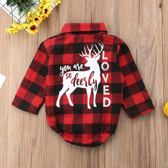 Pudcoco Baby Girls And Boys Unisex Clothes Christmas Plaid Rompers Newborn Baby 0-18 Monthes Fits One Piece Suit Cartoon Elk New