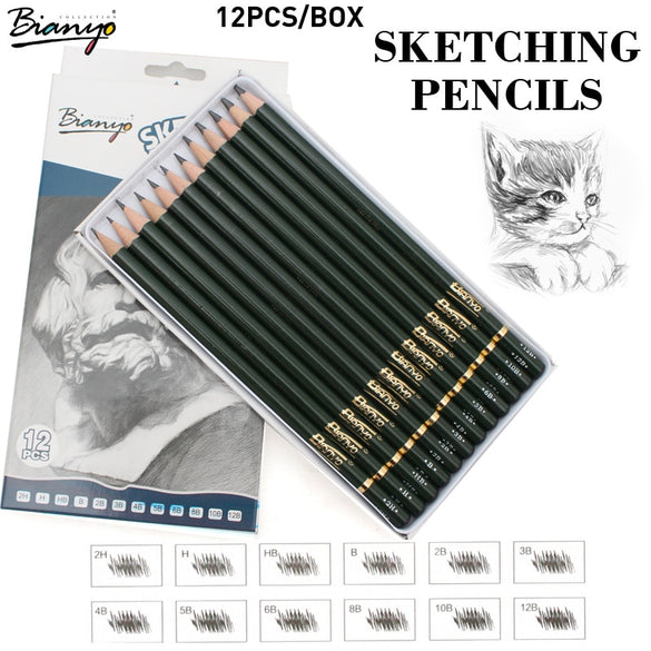 Bianyo12 Pieces/Box 2H-12B Sketch Drawing Pencil Set Best Quality Non-toxic Standard Pencils for Office School Pencil