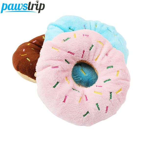 1PC Funny Pet Dog Chew Throw Toys Cute Donuts Puppy Cat Squeaker Squeaky Plush Sound Toys 11cm