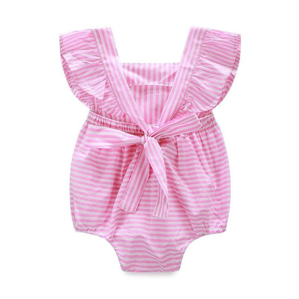 2016 New Bodysuits Newborn Infant Baby Girl Clothes Stripe Cotton Quality Bow Casual Pink Jumpsuit Sunsuit Bodysuit Baby Girl