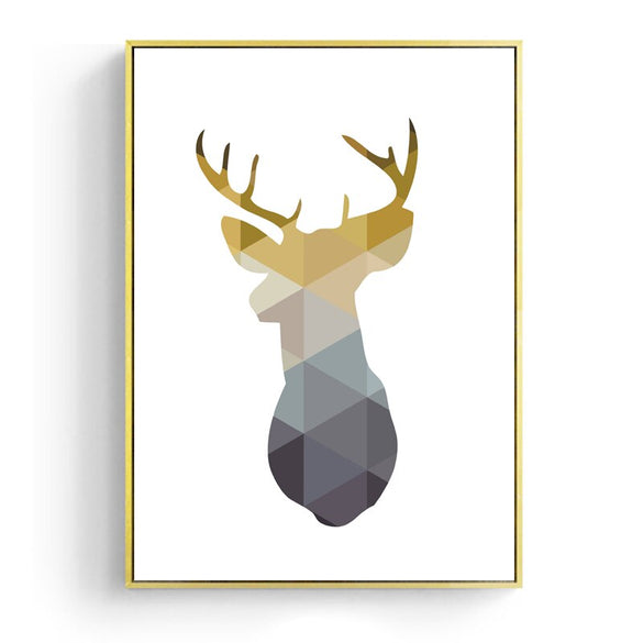 Nordic Canvas Posters And Prints Wall Art Geometric Deer Painting Wall Pictures for Home Decoration, Gold Heart Wall Decor